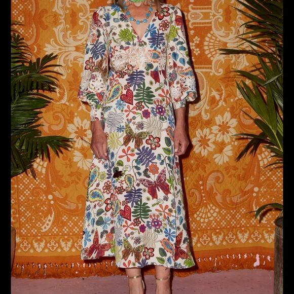 Rixo Dada Dress Woodstock Cream Multi - Picture 2 of 16